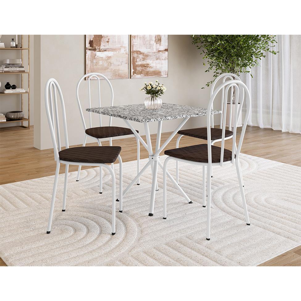 Conjunto de Mesa Quadrada com Tampo Granito e 4 Cadeiras Léia Revestimento Sintético Branco e Cacau - 2