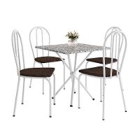 Conjunto de Mesa Quadrada com Tampo Granito e 4 Cadeiras Léia Revestimento Sintético Branco e Cacau - 1