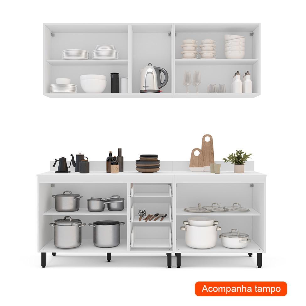 Cozinha Completa com Tampo Amara 9 Portas 3 Gavetas Branca - 2