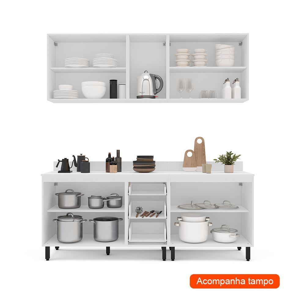 Cozinha Completa com Tampo Amara 9 Portas 3 Gavetas Creme e Branca - 2