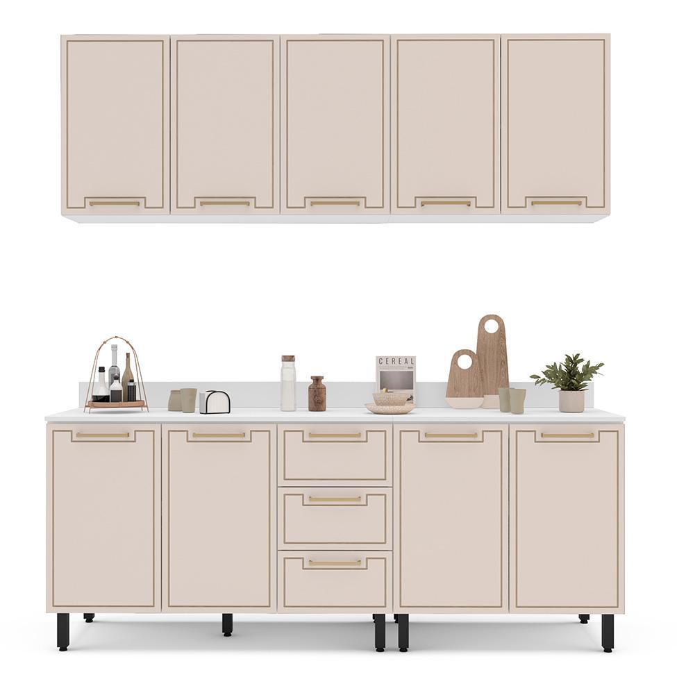 Cozinha Completa com Tampo Amara 9 Portas 3 Gavetas Creme e Branca - 6