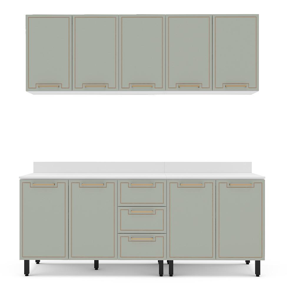 Cozinha Completa com Tampo Amara 9 Portas 3 Gavetas Verde e Branca - 5