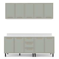 Cozinha Completa com Tampo Amara 9 Portas 3 Gavetas Verde e Branca - 5