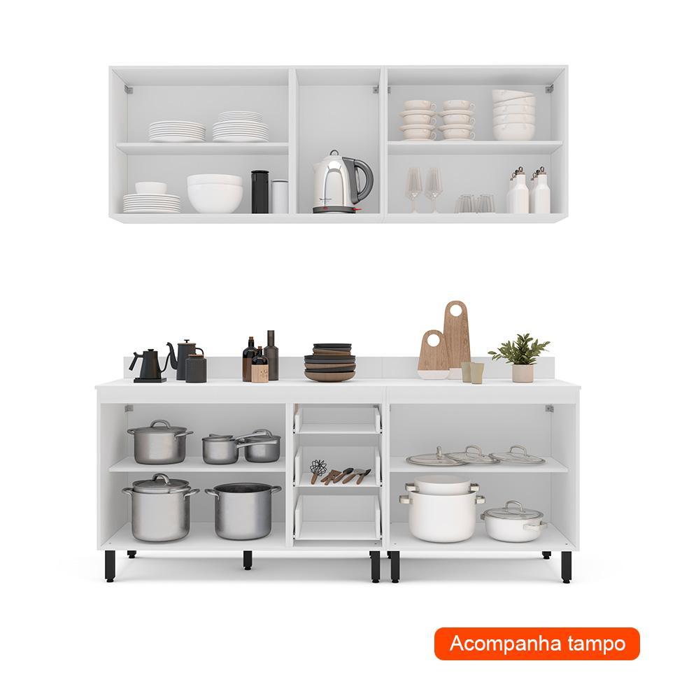 Cozinha Completa com Tampo Amara 9 Portas 3 Gavetas Azul e Branca - 2