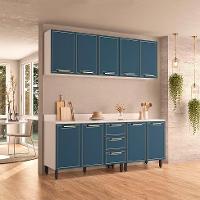 Cozinha Completa com Tampo Amara 9 Portas 3 Gavetas Azul e Branca - 1
