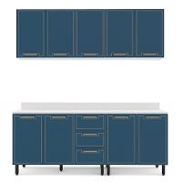 Cozinha Completa com Tampo Amara 9 Portas 3 Gavetas Azul e Branca - 5