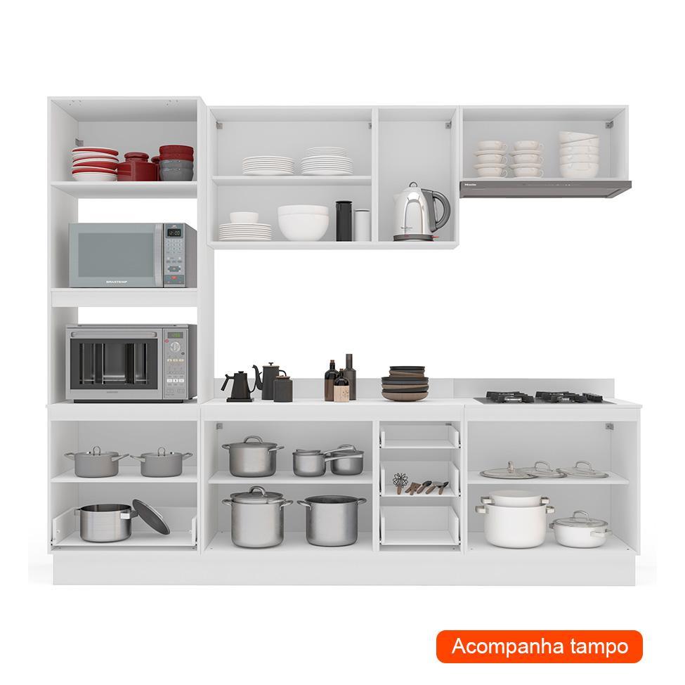 Cozinha Completa com Tampo e Rodapé Meena 10 Portas 4 Gavetas Branca - 2