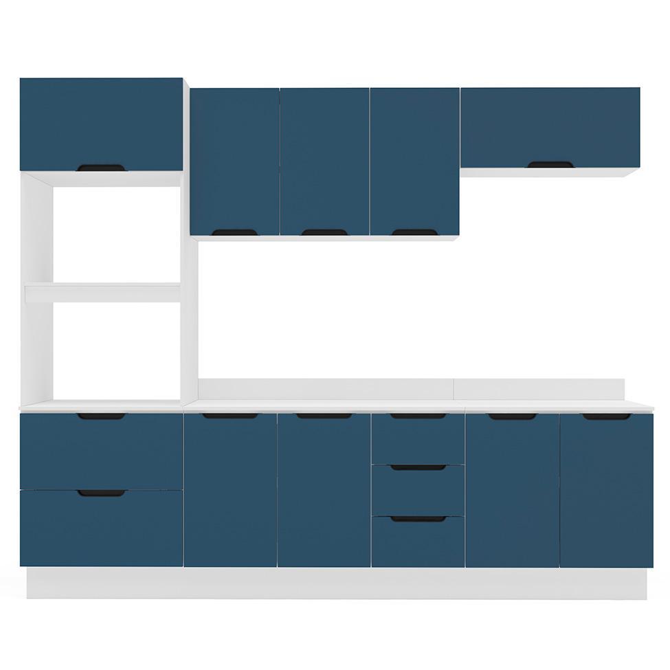 Cozinha Completa com Tampo e Rodapé Meena 10 Portas 4 Gavetas Azul e Branca - 5
