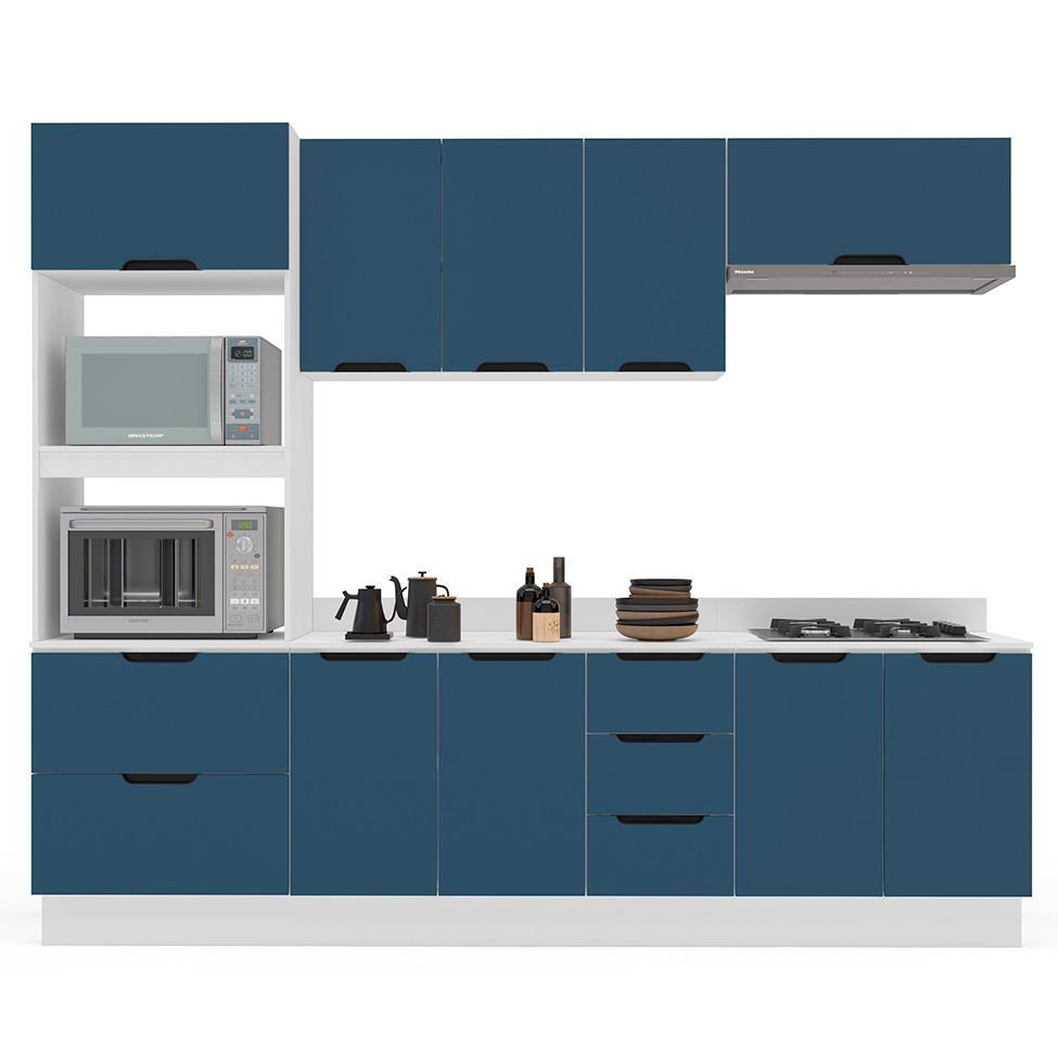 Cozinha Completa com Tampo e Rodapé Meena 10 Portas 4 Gavetas Azul e Branca - 6