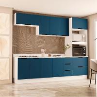 Cozinha Completa com Tampo e Rodapé Meena 10 Portas 4 Gavetas Azul e Branca - 1