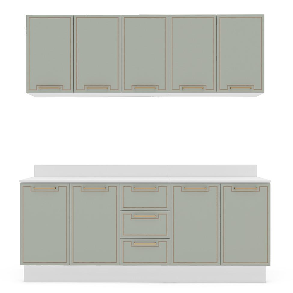 Cozinha Completa com Tampo e Rodapé Amara 9 Portas 3 Gavetas Verde e Branca - 5