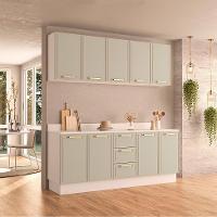 Cozinha Completa com Tampo e Rodapé Amara 9 Portas 3 Gavetas Verde e Branca - 1