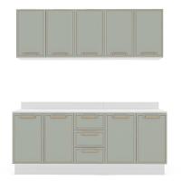 Cozinha Completa com Tampo e Rodapé Amara 9 Portas 3 Gavetas Verde e Branca - 5