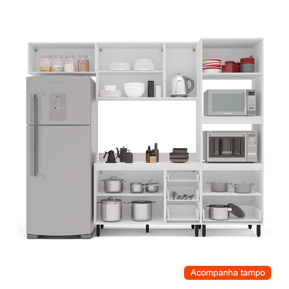 Cozinha Completa com Tampo Amara 8 Portas 4 Gavetas Azul e Branca - 2