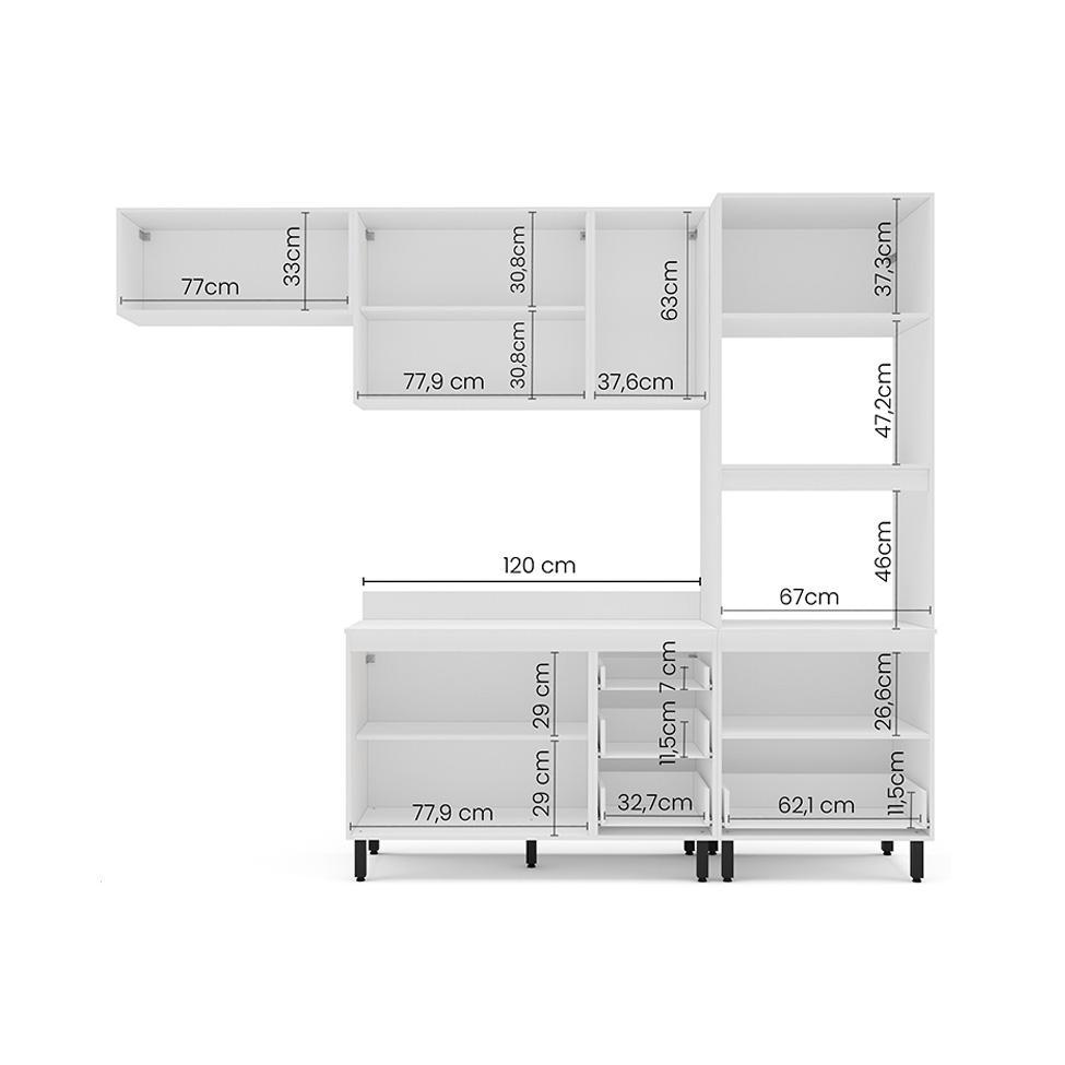 Cozinha Completa com Tampo Amara 8 Portas 4 Gavetas Azul e Branca - 4