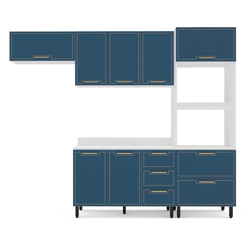 Cozinha Completa com Tampo Amara 8 Portas 4 Gavetas Azul e Branca - 5