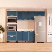 Cozinha Completa com Tampo Amara 8 Portas 4 Gavetas Azul e Branca - 1