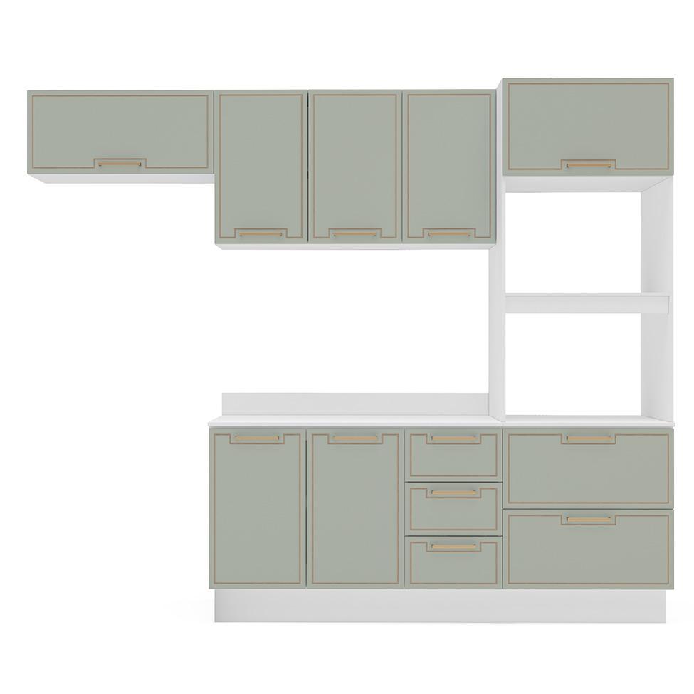 Cozinha Completa com Tampo e Rodapé Amara 8 Portas 4 Gavetas Verde e Branca - 5