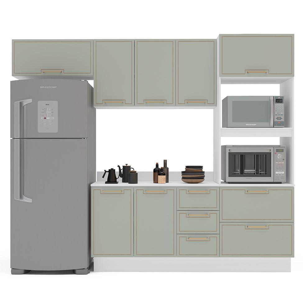 Cozinha Completa com Tampo e Rodapé Amara 8 Portas 4 Gavetas Verde e Branca - 6