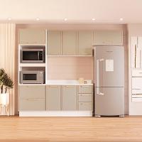 Cozinha Completa com Tampo e Rodapé Amara 8 Portas 4 Gavetas Verde e Branca - 1