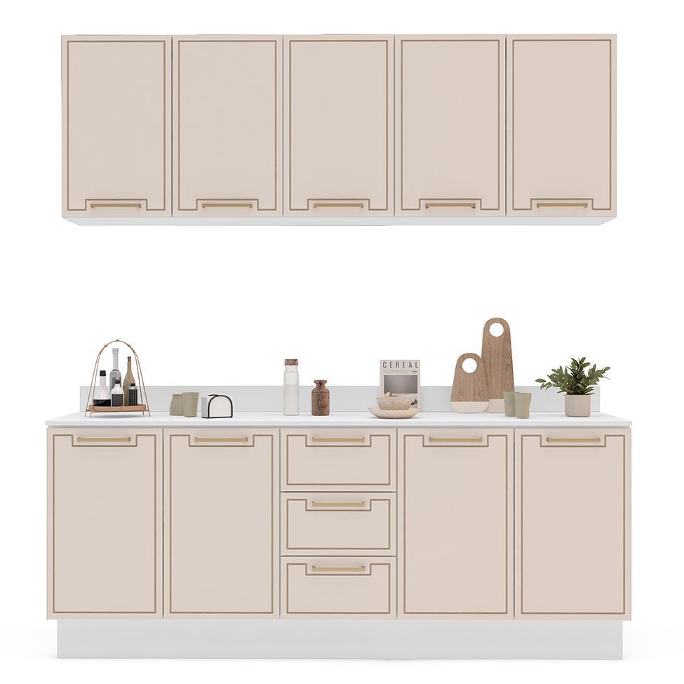 Cozinha Completa com Tampo e Rodapé Amara 9 Portas 3 Gavetas Creme e Branca - 6