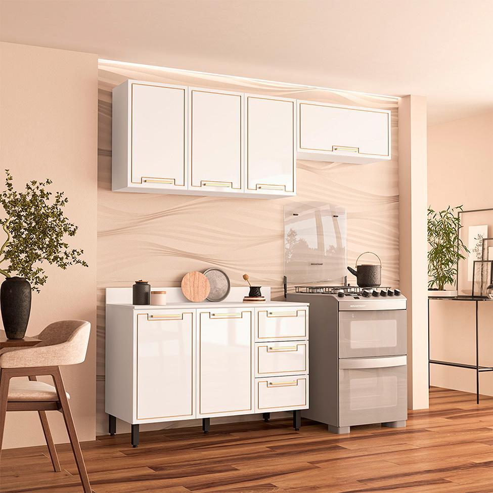 Cozinha Completa com Tampo Amara 6 Portas 3 Gavetas Branca - 1