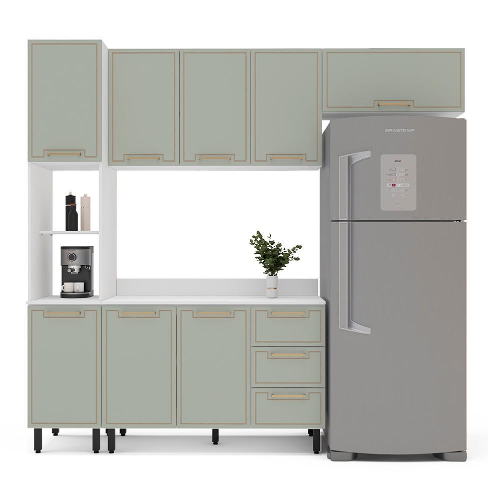 Cozinha Completa com Tampo Amara 8 Portas 3 Gavetas Verde e Branca - 6