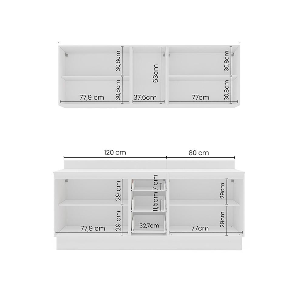 Cozinha Completa com Tampo e Rodapé Amara 9 Portas 3 Gavetas Branca - 4