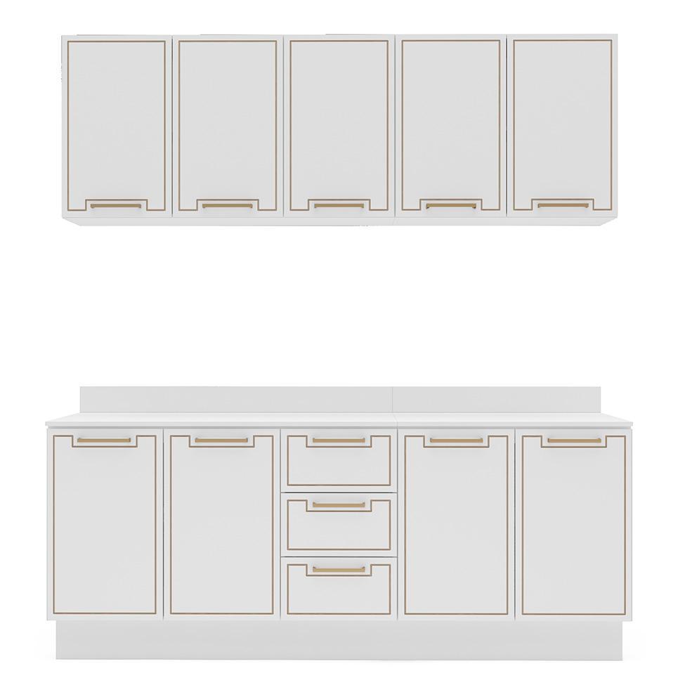 Cozinha Completa com Tampo e Rodapé Amara 9 Portas 3 Gavetas Branca - 5