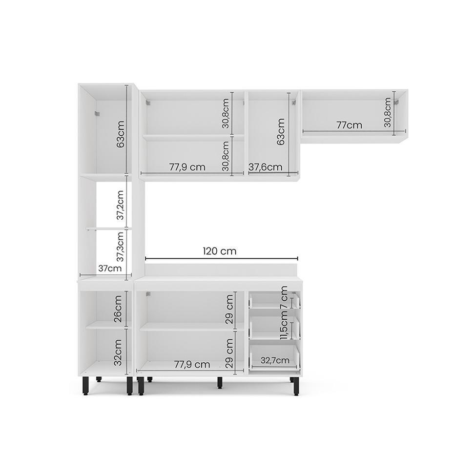 Cozinha Completa com Tampo Amara 8 Portas 3 Gavetas Azul e Branca - 4