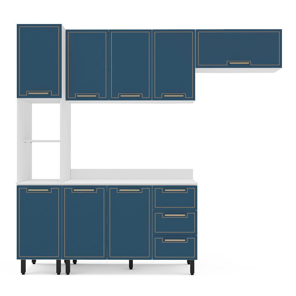 Cozinha Completa com Tampo Amara 8 Portas 3 Gavetas Azul e Branca - 5