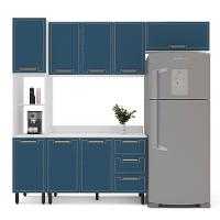 Cozinha Completa com Tampo Amara 8 Portas 3 Gavetas Azul e Branca - 6