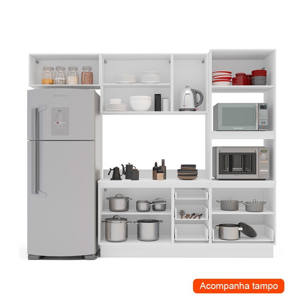 Cozinha Completa com Tampo e Rodapé Amara 8 Portas 4 Gavetas Branca - 2