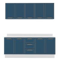 Cozinha Completa com Tampo e Rodapé Amara 9 Portas 3 Gavetas Azul e Branca - 5