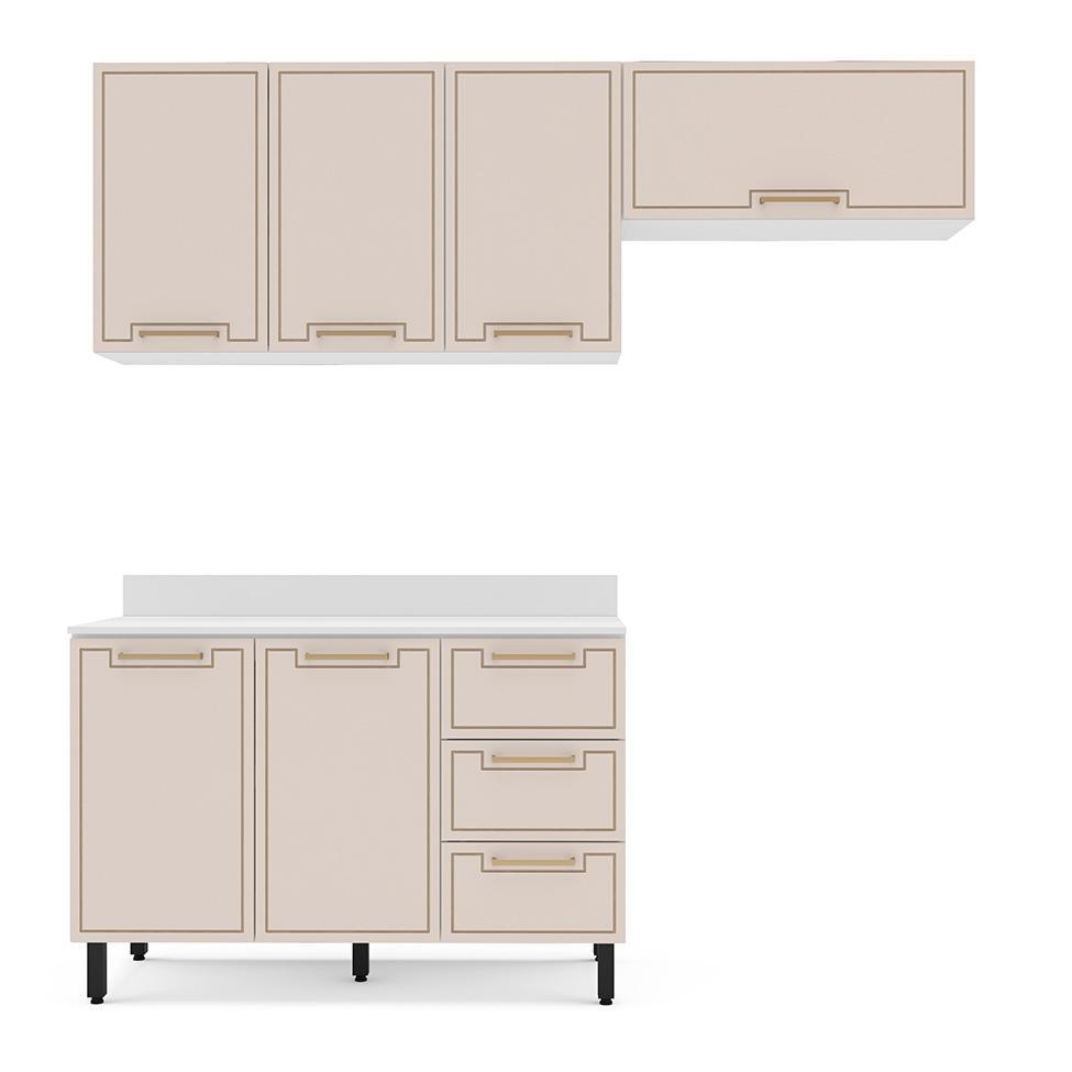 Cozinha Completa com Tampo Amara 6 Portas 3 Gavetas Creme e Branca - 5