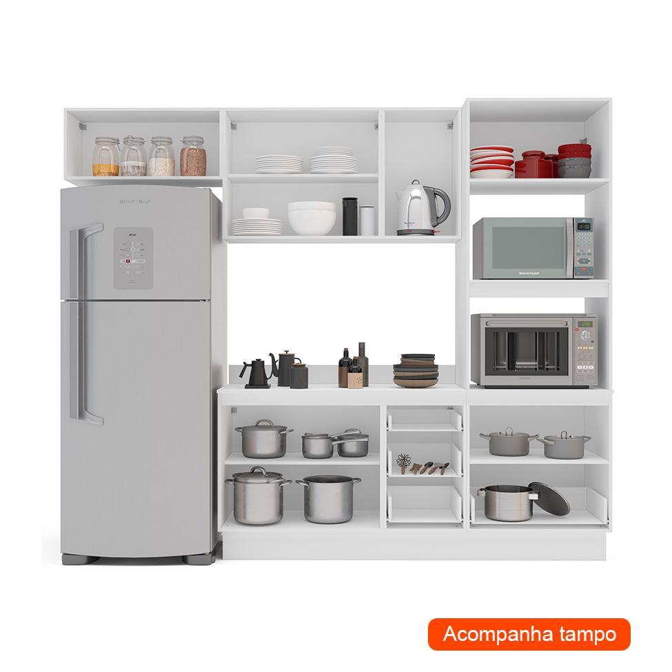 Cozinha Completa com Tampo e Rodapé Amara 8 Portas 4 Gavetas Creme e Branca - 2