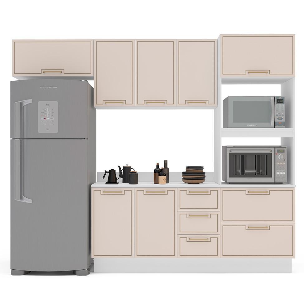 Cozinha Completa com Tampo e Rodapé Amara 8 Portas 4 Gavetas Creme e Branca - 6
