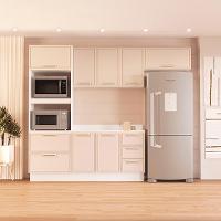 Cozinha Completa com Tampo e Rodapé Amara 8 Portas 4 Gavetas Creme e Branca - 1