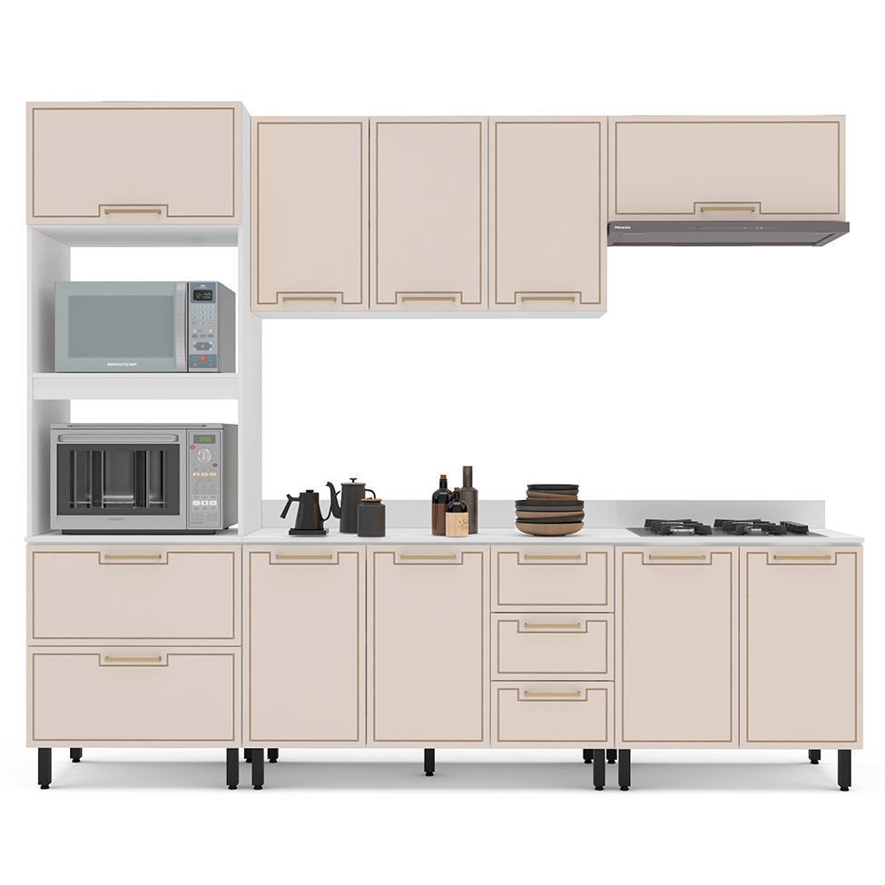 Cozinha Completa com Tampo Amara 10 Portas 4 Gavetas Creme e Branca - 6