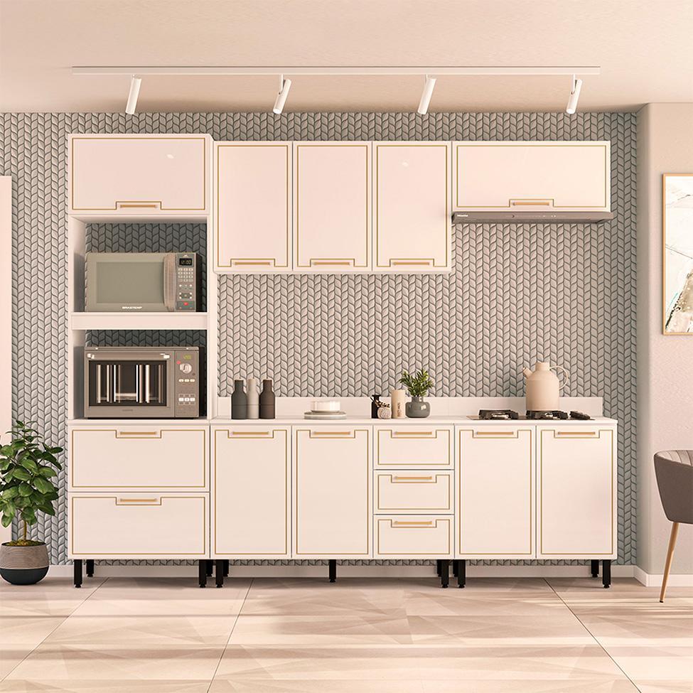 Cozinha Completa com Tampo Amara 10 Portas 4 Gavetas Branca - 1