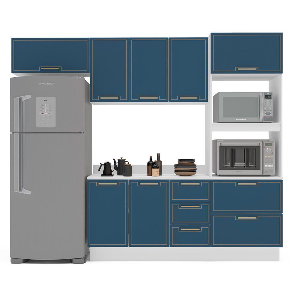 Cozinha Completa com Tampo e Rodapé Amara 8 Portas 4 Gavetas Azul e Branca - 6