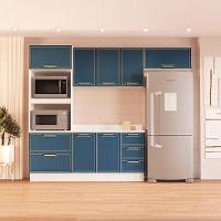 Cozinha Completa com Tampo e Rodapé Amara 8 Portas 4 Gavetas Azul e Branca - 1