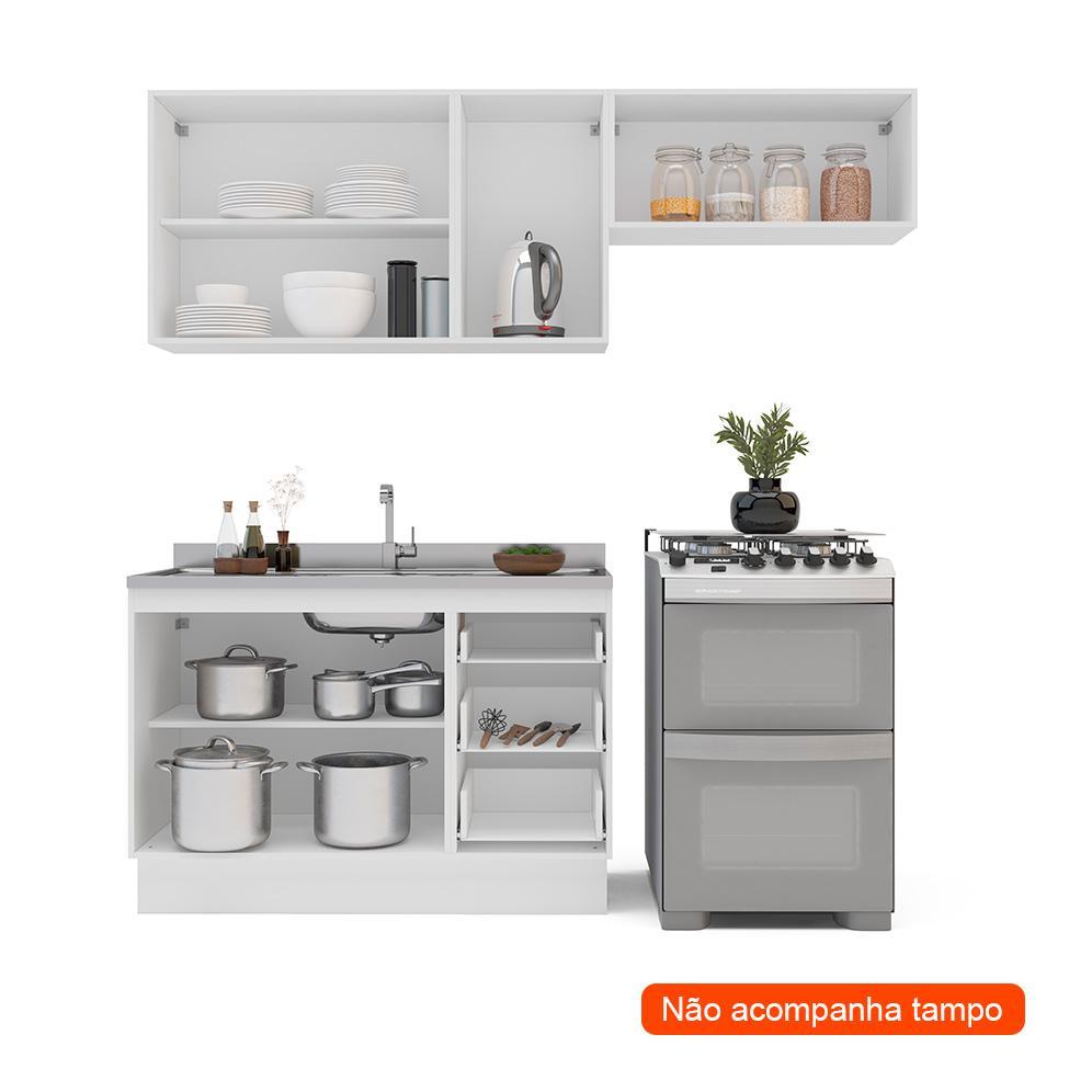 Cozinha Compacta sem Tampo com Rodapé Meena 6 Portas 3 Gavetas Azul e Branca - 2