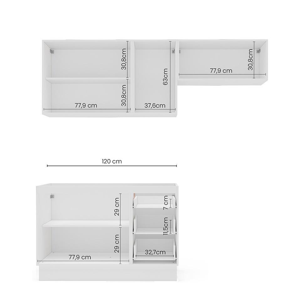 Cozinha Compacta sem Tampo com Rodapé Meena 6 Portas 3 Gavetas Azul e Branca - 4