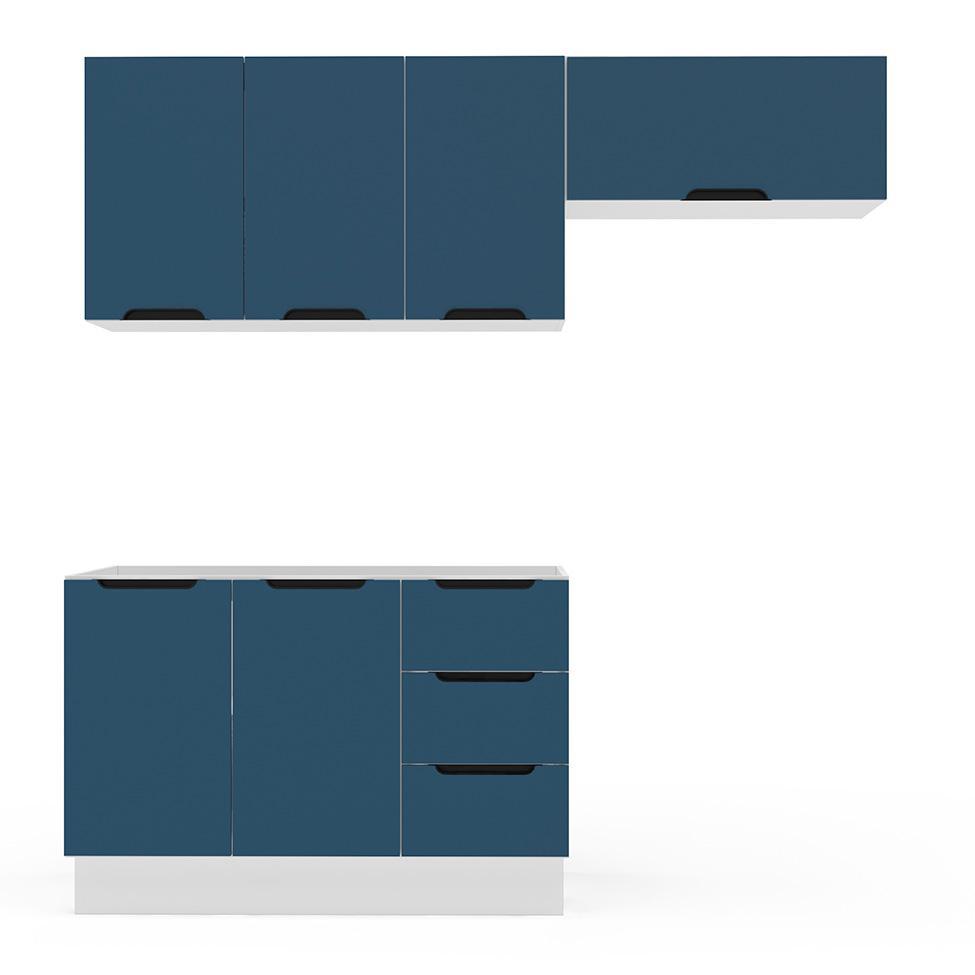 Cozinha Compacta sem Tampo com Rodapé Meena 6 Portas 3 Gavetas Azul e Branca - 5