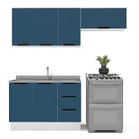 Cozinha Compacta sem Tampo com Rodapé Meena 6 Portas 3 Gavetas Azul e Branca - 6