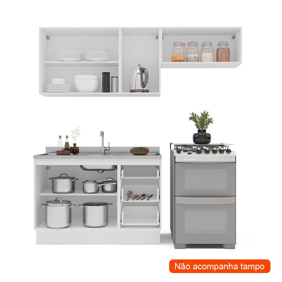 Cozinha Compacta sem Tampo com Rodapé Meena 6 Portas 3 Gavetas Creme e Branca - 3