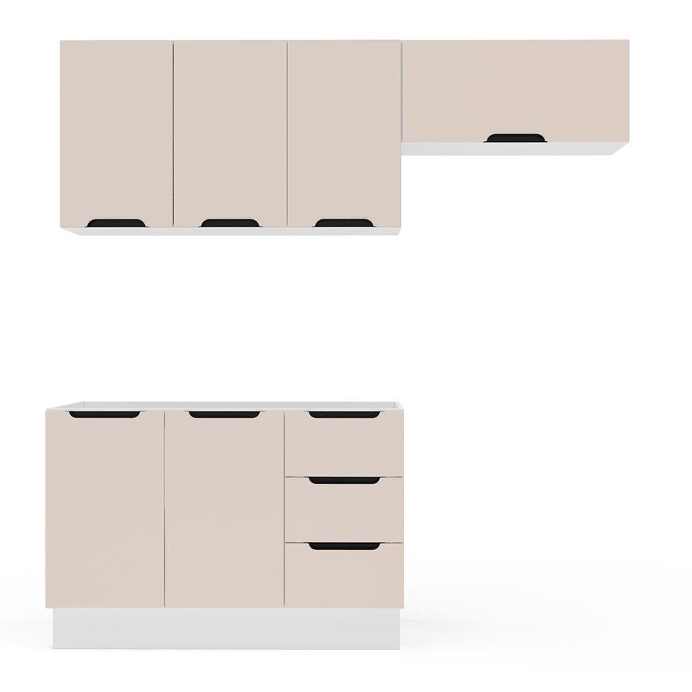 Cozinha Compacta sem Tampo com Rodapé Meena 6 Portas 3 Gavetas Creme e Branca - 5