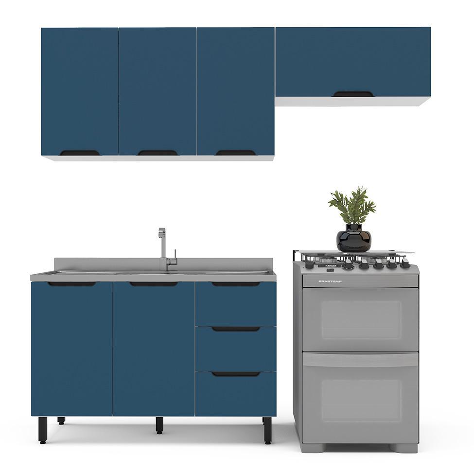 Cozinha Compacta sem Tampo Meena 6 Portas 3 Gavetas Azul e Branca - 6