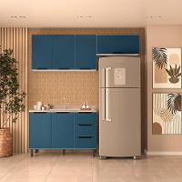Cozinha Compacta sem Tampo Meena 6 Portas 3 Gavetas Azul e Branca - 1